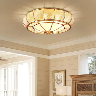 Mid-century gold ceiling light glass drum – brass finish
