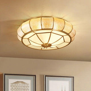 Gold brass ceiling lamp glass drum – mid-century fixture