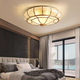 Mid-century glass drum ceiling light gold – brass finish