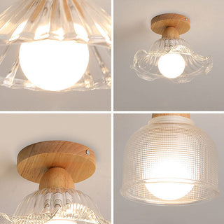 Scandinavian Ceiling Light – Semi Flush Mount Wood And Glass Shade Fixture