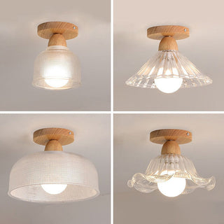 Wood glass Scandinavian ceiling fixture, semi-flush mount