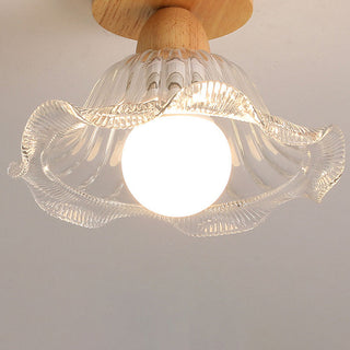 Wood glass semi-flush Scandinavian ceiling fixture illuminated