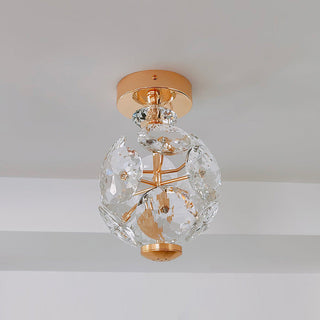 Crystal ball LED ceiling lamp – medieval semi-flush close-up