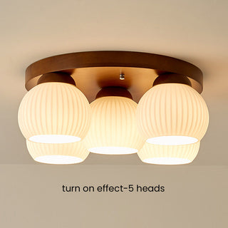 Wood Ceiling Light - Minimalist Multi-Head White Walnut Fixture for Living Room