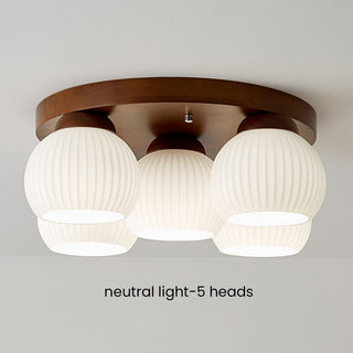 Wood Ceiling Light - Minimalist Multi-Head White Walnut Fixture for Living Room