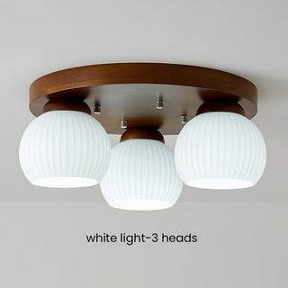 Wood Ceiling Light - Minimalist Multi-Head White Walnut Fixture for Living Room