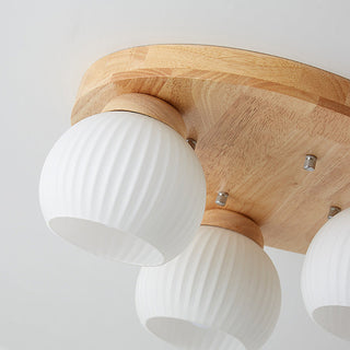 Walnut wood ceiling light white multi head – minimalist