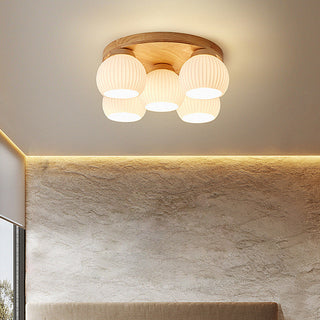 Multi head walnut ceiling lamp minimalist – white wood