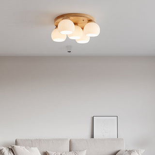 White walnut multi head ceiling lamp – minimalist close-up