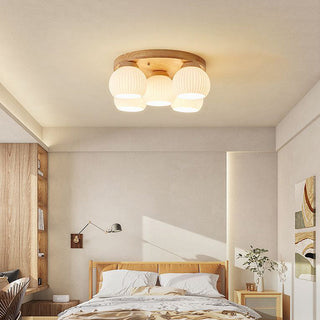 Multi head wood ceiling fixture white – walnut minimalist