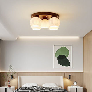 Wood Ceiling Light - Minimalist Multi-Head White Walnut Fixture for Living Room