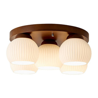 Wood Ceiling Light - Minimalist Multi-Head White Walnut Fixture for Living Room