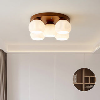 Wood Ceiling Light - Minimalist Multi-Head White Walnut Fixture for Living Room
