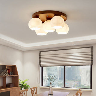 Wood Ceiling Light - Minimalist Multi-Head White Walnut Fixture for Living Room