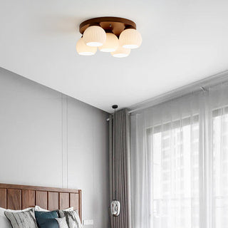 Wood Ceiling Light - Minimalist Multi-Head White Walnut Fixture for Living Room