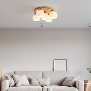 Minimalist white wood ceiling light multi head – walnut