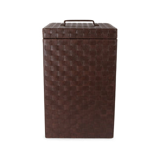 leatherette laundry hamper antique finish lidded basket ballistic lining close-up