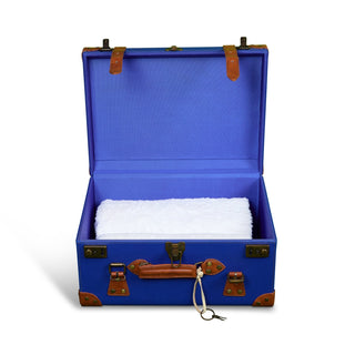 leatherette vintage cobalt spa towel crate organizer strap detail angle view