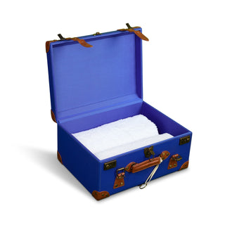 leatherette vintage cobalt spa towel crate organizer strap detail close-up