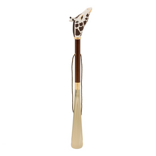 brass giraffe handle wooden shaft long handle handmade Italian luxury shoehorn close-up