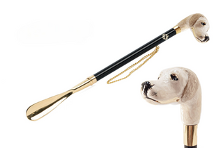 gold-plated dog handle 24K brass tongue long handle handmade Italian luxury shoehorn front view