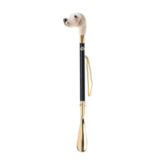 gold-plated dog handle 24K brass tongue long handle handmade Italian luxury shoehorn side view