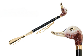 24K gold-plated duck handle brass tongue gift box long handle handmade Italian luxury shoehorn front view