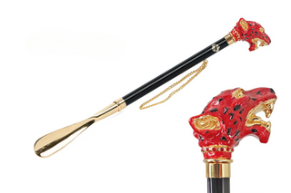 24K gold-plated puma handle long handle handcrafted Italian luxury shoehorn front view