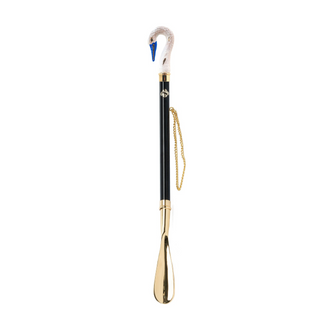 gold-plated swan handle artisan brass gift box long handle handmade Italian luxury shoehorn side view