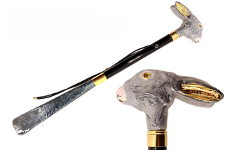 enamelled rabbit handle gold gift box handmade Italian luxury shoehorn front view