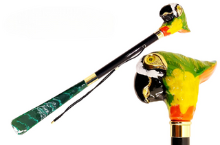 enamelled parrot handle golden accents handmade Italian luxury shoehorn front view