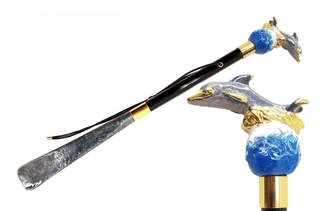 enameled dolphin handle handmade Italian luxury shoehorn front view