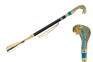 24K gold-plated cobra handle handmade Italian luxury shoehorn front view