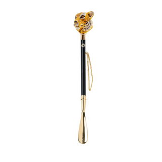 24K gold tiger design handle handmade Italian luxury shoehorn side view