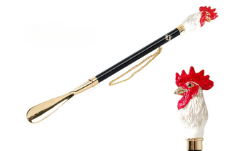 24K gold-plated rooster handle 53cm long handle handcrafted Italian luxury shoehorn front view