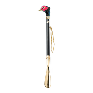 gold-plated pheasant handle 24K brass gift box long handle handcrafted Italian luxury shoehorn side view