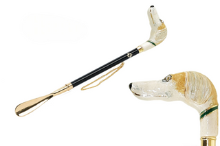 24K gold-plated enamel greyhound handle long handle handmade Italian luxury shoehorn front view