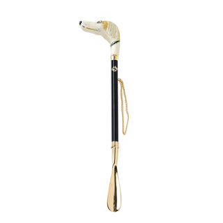 24K gold-plated enamel greyhound handle long handle handmade Italian luxury shoehorn side view