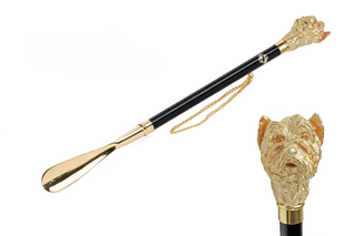 24K gold-plated hand painted poodle handle long handle handmade Italian luxury shoehorn front view