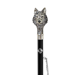 silver-plated hand enameled wolf design long handle handmade Italian luxury shoehorn close-up