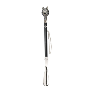 silver-plated hand enameled wolf design long handle handmade Italian luxury shoehorn side view