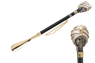 gold-plated brass handle long handle handcrafted Italian luxury shoehorn front view