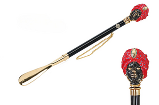 gold-plated 24K brass woman figure handle long handle handmade Italian luxury shoehorn front view