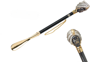 gold-plated woman figure handle long handle handmade Italian designer luxury shoehorn front view