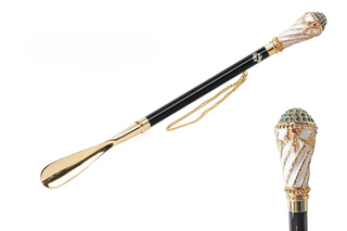 24K gold-plated enamel handle handmade Italian luxury shoehorn front view