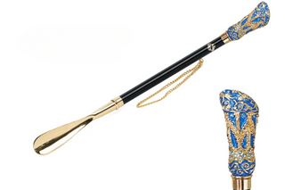24K gold hand painted crystal handle handmade Italian luxury shoehorn front view
