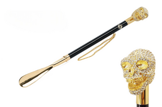 24K gold crystal encrusted handle handmade Italian luxury shoehorn front view