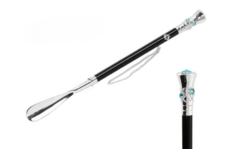 silver-plated long handle handcrafted Italian luxury shoehorn front view