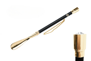 24K gold brass handle gift box handmade Italian luxury shoehorn front view