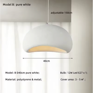 Designer Pendant Lamp – Nordic White Resin Dome with Soft Ambient Lighting